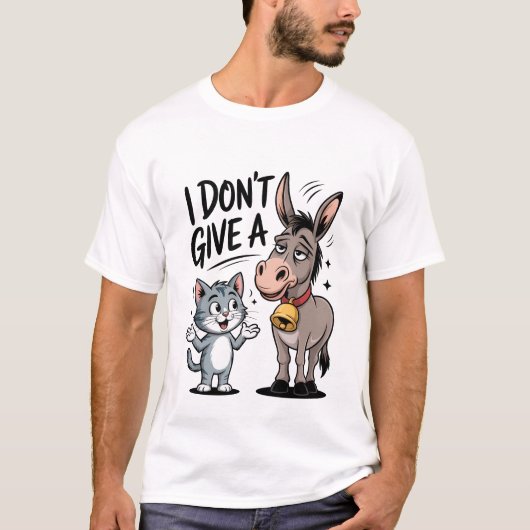 面白い猫とロバなんて気にしない Tシャツ (正面)