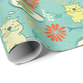面白い猫と魚 ラッピングペーパー (ロールコーナー)