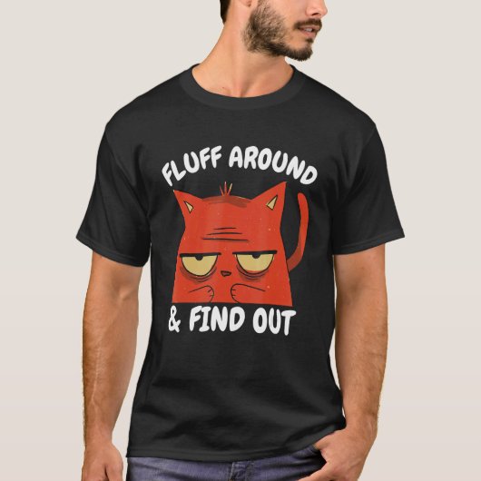 面白い猫のふわふわが周囲に広がり、真相がわかる ユーモア メンズ Tシャツ (正面)