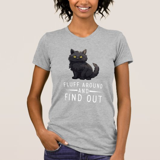 面白い猫のふわふわ回りを見て猫好きのためのグッズ Tシャツ (正面)