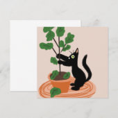 面白い猫のイチジクの木 植木鉢の植物 手描きのカード (正面/裏面)