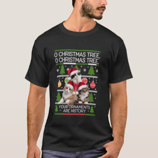 面白い猫のクリスマスツリー あなたのオーナメントは歴史です Tシャツ