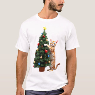 面白い猫のクリスマスツリー クリスマスギフト メンズ レディース キッズ Tシャツ