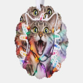 面白い猫のクリスマス電飾ペーパー オーナメントカード (左)