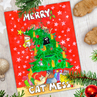 面白い猫のクリスマス ポストカード