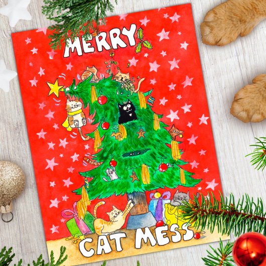 面白い猫のクリスマス ポストカード