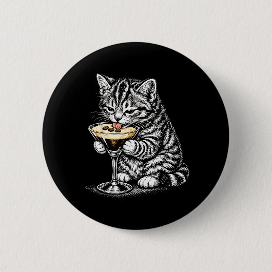 面白い猫のコーヒーの尾黒インクキットンアート 缶バッジ (正面)