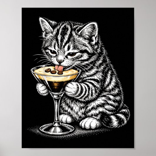 面白い猫のコーヒーテイル黒インクキットンアート ポスター (正面)