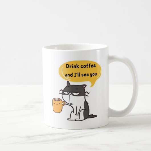 面白い猫のコーヒーマグ – コーヒーを飲んで、またね コーヒーマグカップ (右)