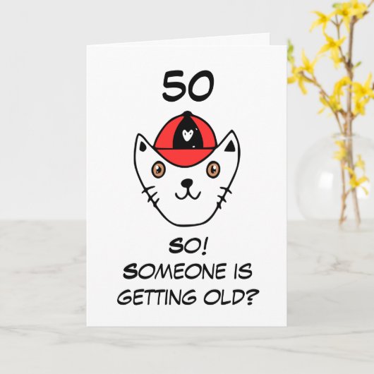 面白い猫のジョーク・皮肉な妹の50歳の誕生日 カード (黄色い花)