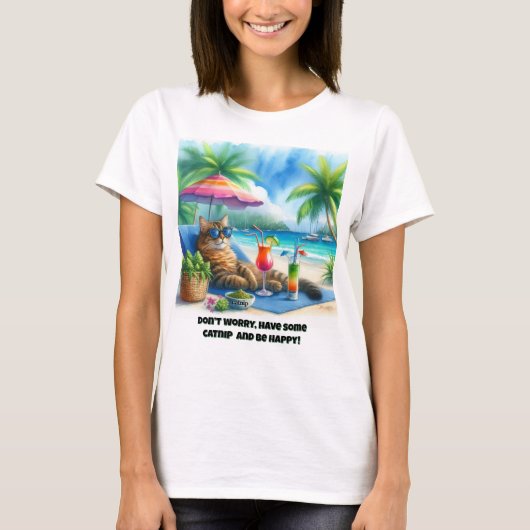 面白い猫のスローガンキャットニップ Tシャツ (正面)