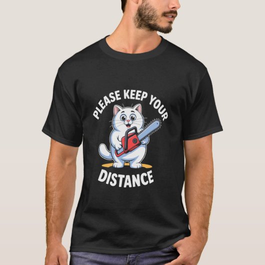面白い猫のソーシャルディスタンス Tシャツ (正面)