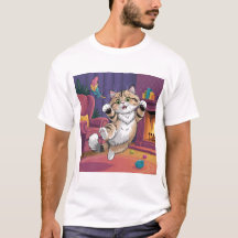 面白い猫のデザイン メンズTシャツ | かわいい + ユーモラス