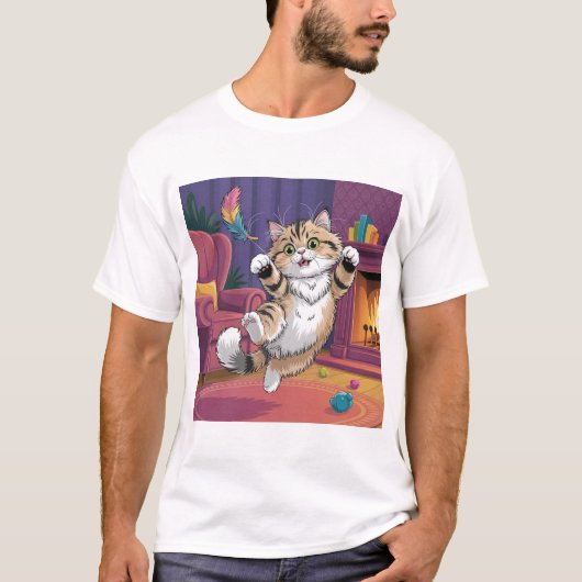 面白い猫のデザイン メンズTシャツ | かわいい + ユーモラス Tシャツ (正面)