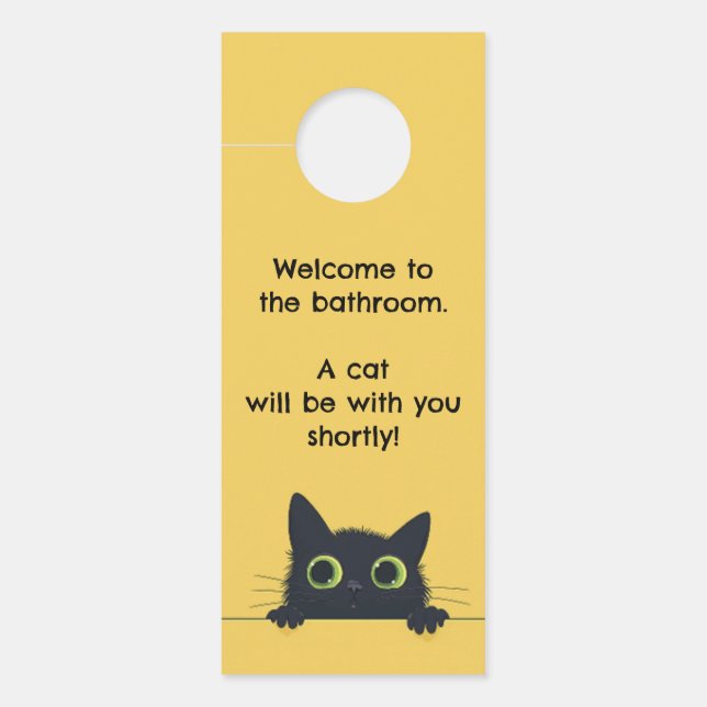 面白い猫のバスルーム ドアノブサイン (正面)
