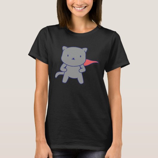 面白い猫のヒーロー Tシャツ (正面)