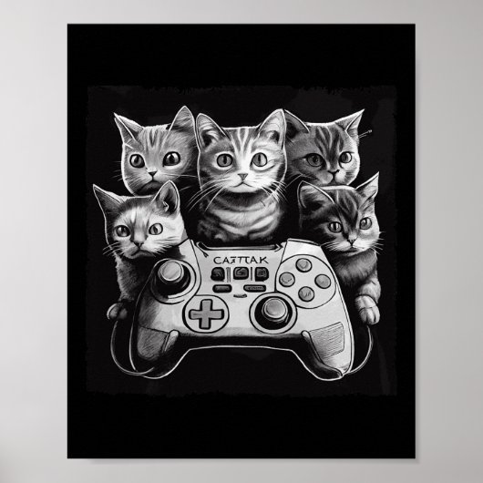面白い猫のビデオゲームコントローラースクワッド ポスター (正面)