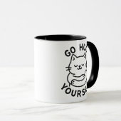 面白い猫のマグカップ – 自分を抱きしめて 自愛 ユーモア マグカップ (正面右)