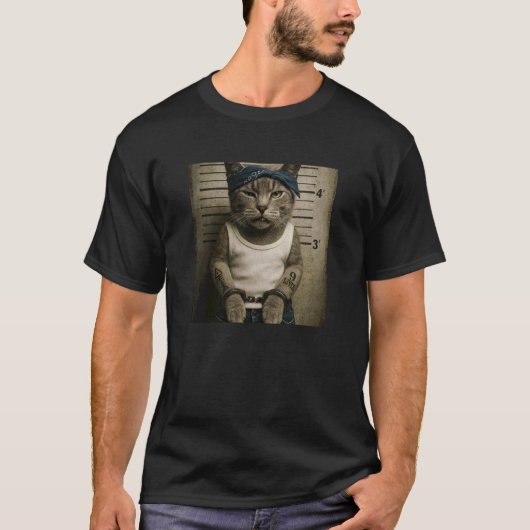 面白い猫のマグショット・ミーム Tシャツ (正面)