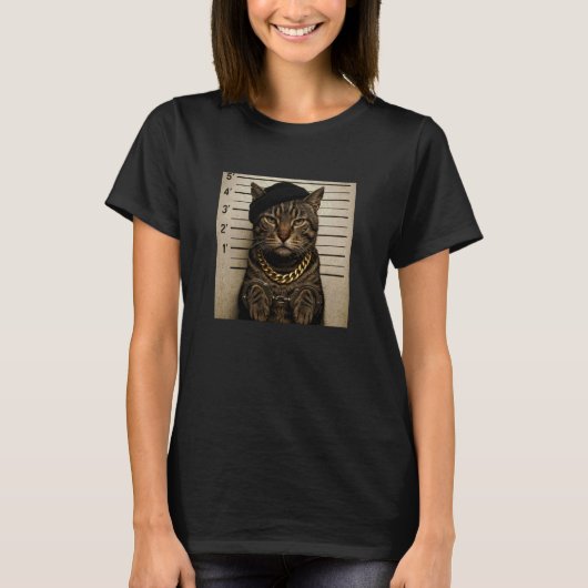 面白い猫のマグショット・ミーム Tシャツ (正面)
