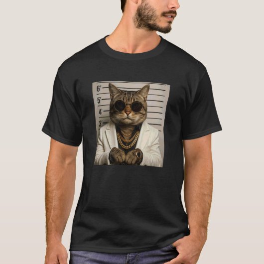 面白い猫のマグショット・ミーム Tシャツ (正面)