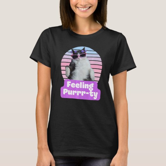 面白い猫のミーム 幸せな猫の日 Tシャツ (正面)