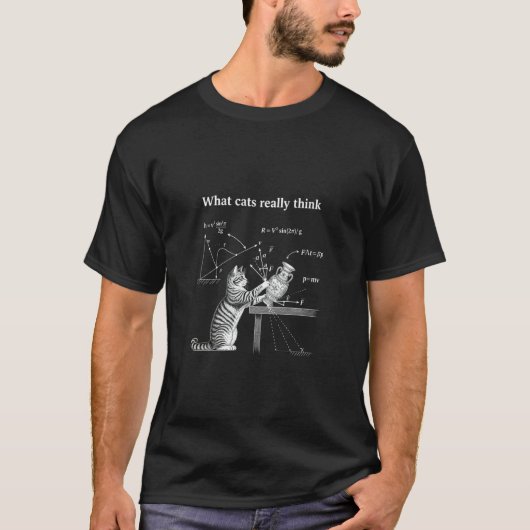 面白い猫のミーム、猫が本当に思っていること Tシャツ (正面)