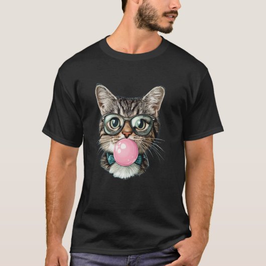 面白い猫のメガネ風船ガム Tシャツ (正面)