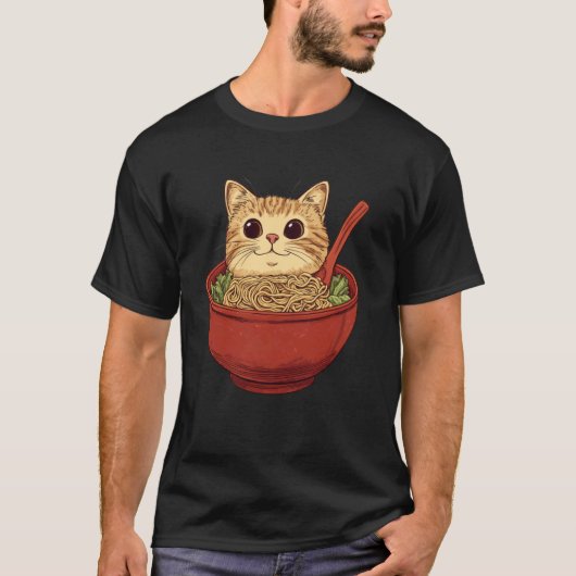 面白い猫のラーメン Tシャツ (正面)