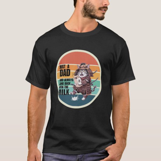 面白い猫の侍、ただの父 Tシャツ (正面)