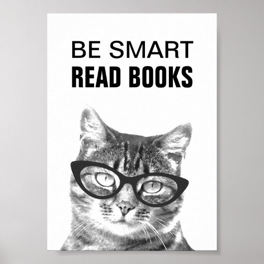 面白い猫の写真が描かれた「賢くなろう、本を読もう」ポスター ポスター (正面)
