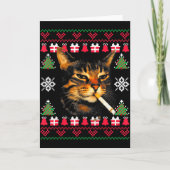 面白い猫の喫煙ミーム クリスマスの醜いセーター  カード (正面)