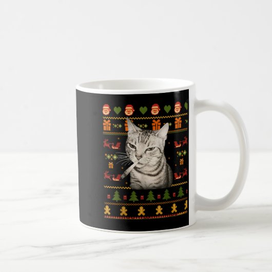 面白い猫の喫煙ミーム クリスマスアグリーセーター コーヒーマグカップ (右)