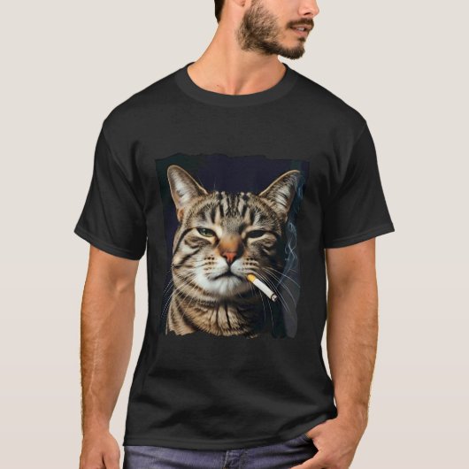 面白い猫の喫煙 サーカスティック・ミームTシャツ Tシャツ (正面)