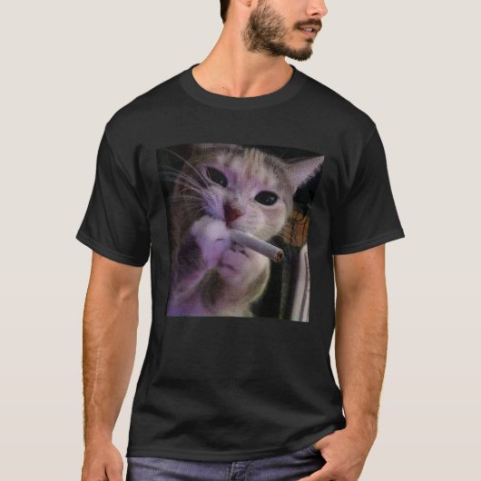 面白い猫の喫煙 シガレット キティ Z世代のミーム 猫 L Tシャツ (正面)