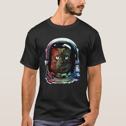 面白い猫の宇宙飛行士 宇宙猫好き レトロ Tシャツ (正面)