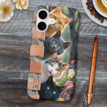面白い猫の庭のモノグラム入りスマホケース