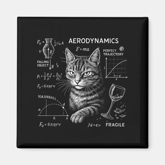 面白い猫の数学物理学の方程式サイエンスユーモア マグネット (正面)