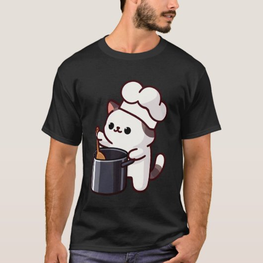 面白い猫の料理のベーキングのシェフ Tシャツ (正面)