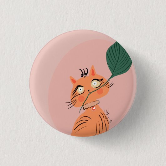 面白い猫の植物の葉のキャラクター 缶バッジ (正面)