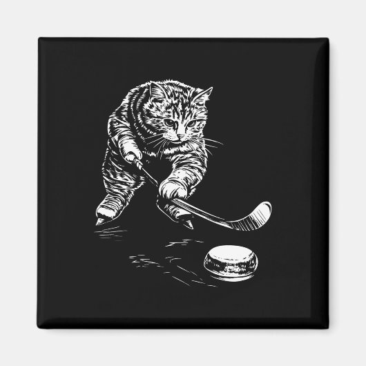 面白い猫の氷上ホッケー グラフィック マグネット (正面)