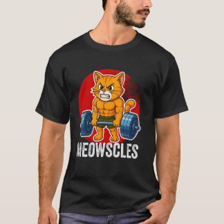 面白い猫の筋肉ジムウエイトリフティング猫好き Tシャツ