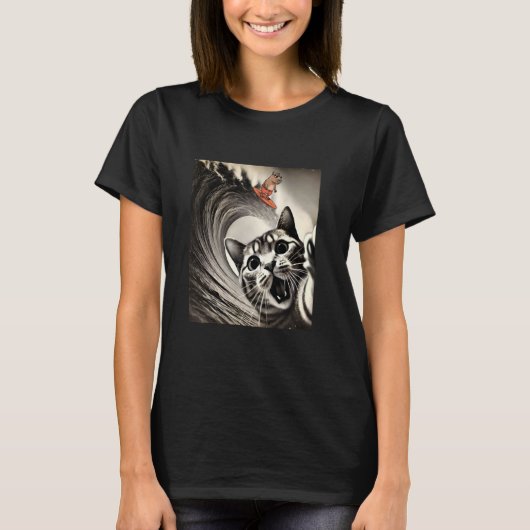 面白い猫の自撮り大津波サーフィンカピバラサーファー Tシャツ (正面)