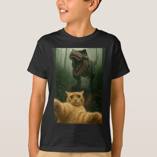 面白い猫の自撮り恐竜ミーム動物愛好家グラフ Tシャツ (正面)