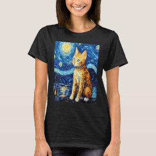 面白い猫の芸術絵画 猫好き 星空の猫 Tシャツ