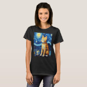 面白い猫の芸術絵画 猫好き 星空の猫 Tシャツ (正面フル)