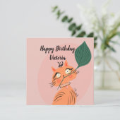 面白い猫の葉のイラスト 誕生日 (スタンド正面)