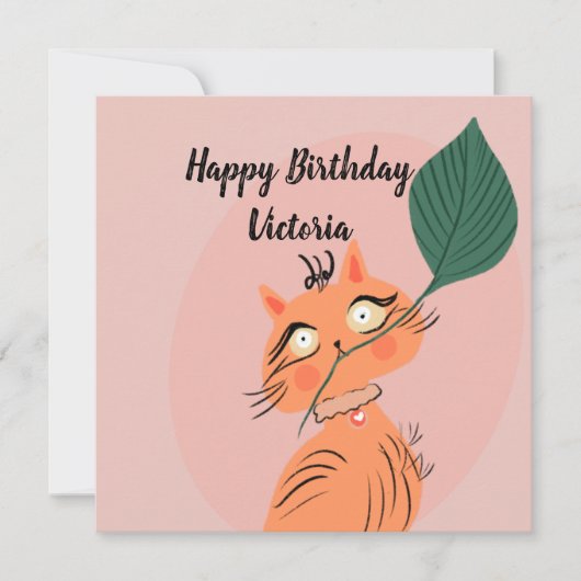 面白い猫の葉のイラスト 誕生日 (正面)