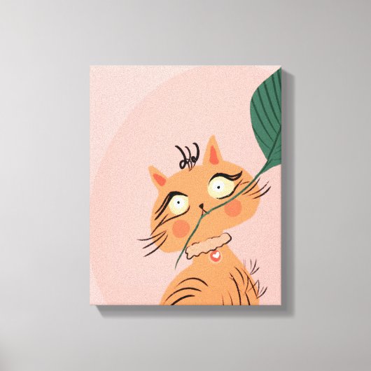面白い猫の葉のキャラクター キャンバスプリント (正面)