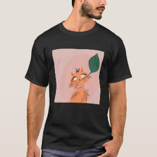 面白い猫の葉のキャラクター Tシャツ